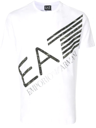 Ea7 Logo Printed Cotton Jersey T-shirt In White
