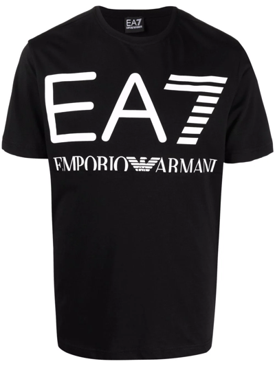 Ea7 Logo-print Cotton T-shirt In Black