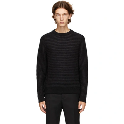 Saint Laurent Striped Jacquard Knit Wool Blend Sweater In Black