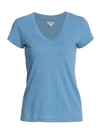 L Agence Women's Becca V-neck Cotton Tee In Harbor Blue