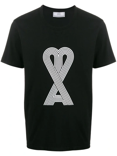 Ami Alexandre Mattiussi Ami De Coeur-print Cotton-jersey T-shirt In Black