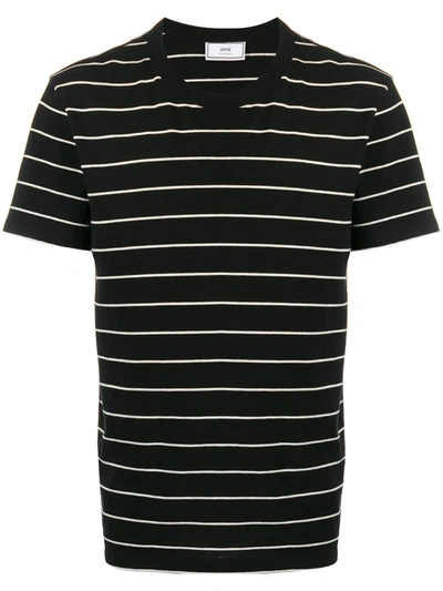 Ami Alexandre Mattiussi Striped Logo Tab T-shirt In Black