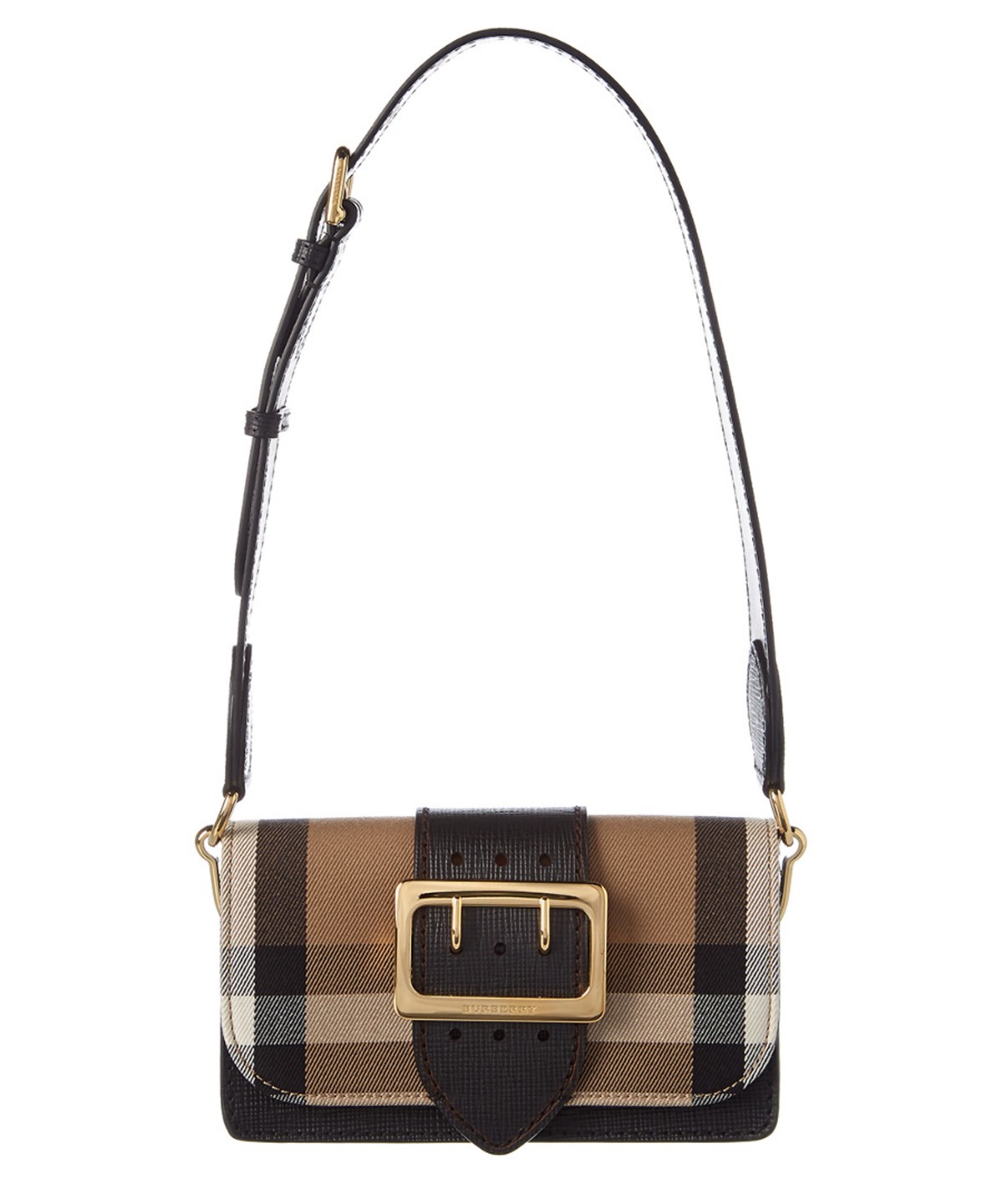 Burberry Madison Small House Check & Leather Buckle Crossbody In Black ...