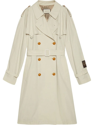 Gucci Logo-patch Trench Coat In Light Beige