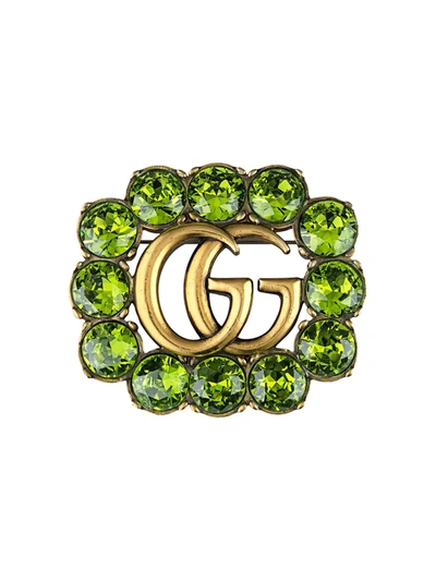 Gucci Green Crystal Double G Brooch