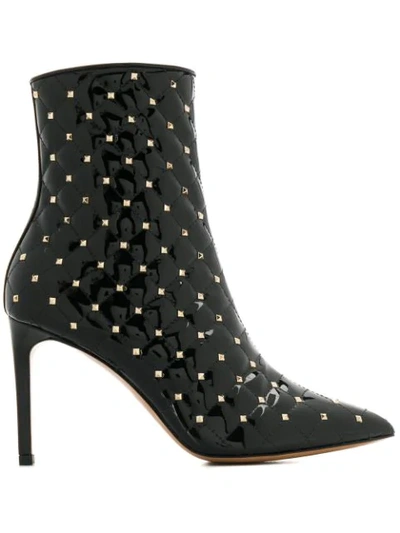 Valentino Garavani Rockstud Spike Patent Leather Ankle Boots In Black