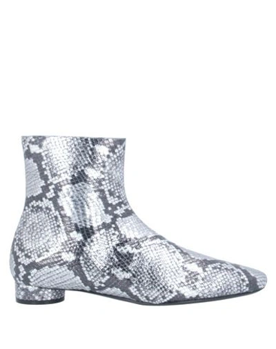 Balenciaga Women's Oval Block-heel Snakeskin-embossed Leather Ankle Boots In Silver