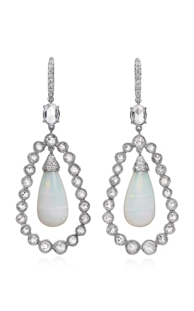 Nina Runsdorf 18k White Gold Opal Drop And Rosecut Diamond Earrings