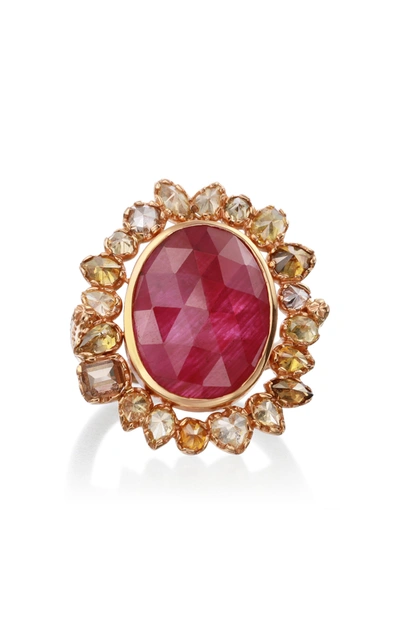 Nina Runsdorf 18k Rose-gold Ruby And Yellow Diamond Cocktail Ring In Red