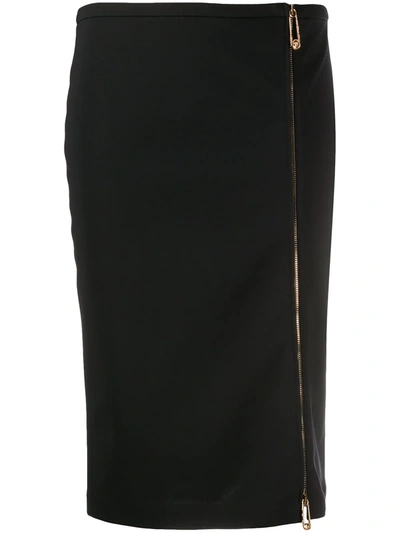 Versace Safety Pin Zipped Pencil Skirt In Black