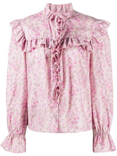 Philosophy Di Lorenzo Serafini Floral Print Ruffled Shirt In Pink