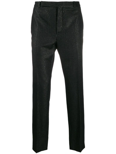 Saint Laurent Metallic Stripe Tailored Trousers In Black