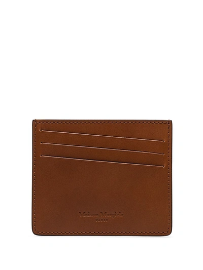Maison Margiela Men's Iconic Logo Leather Card Holder In Brown