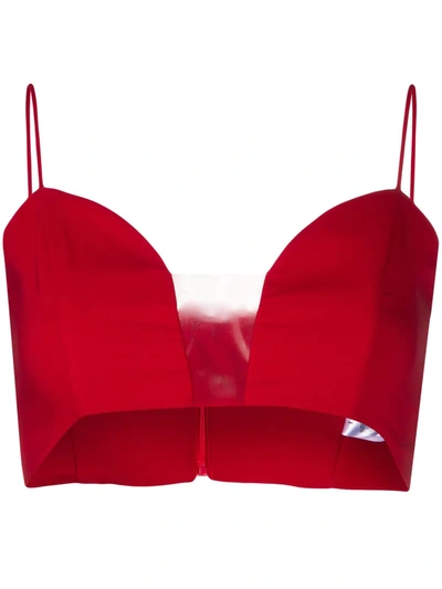 Loulou Sheer-panel Cropped Top In Red