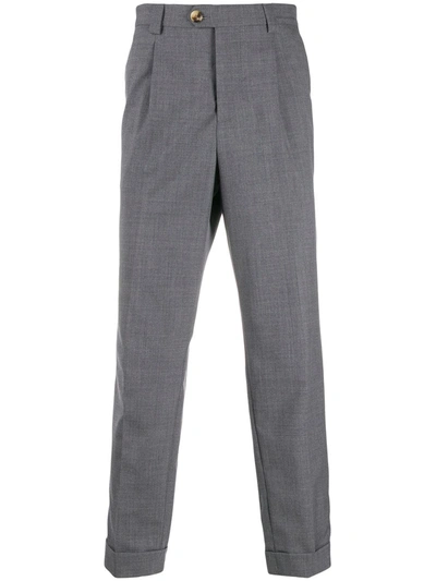 Brunello Cucinelli Tapered Prince Of Wales Checked Cashmere And Silk-blend Suit Trousers In Grey