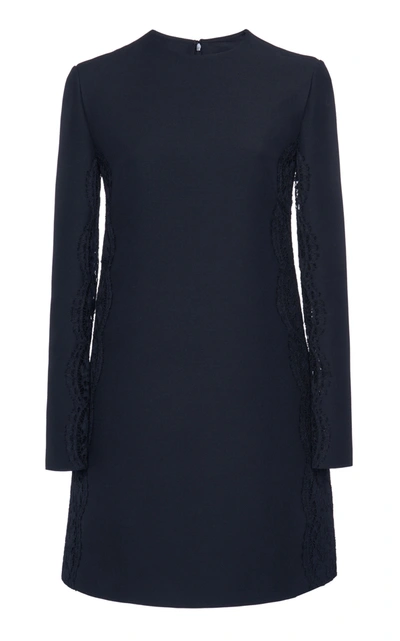 Valentino Lace-trimmed Wool Silk Mini Dress In Black
