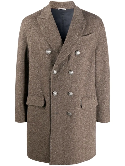 Brunello Cucinelli Double-breasted Wool And Cashmere-blend Herringbone Coat In Brown