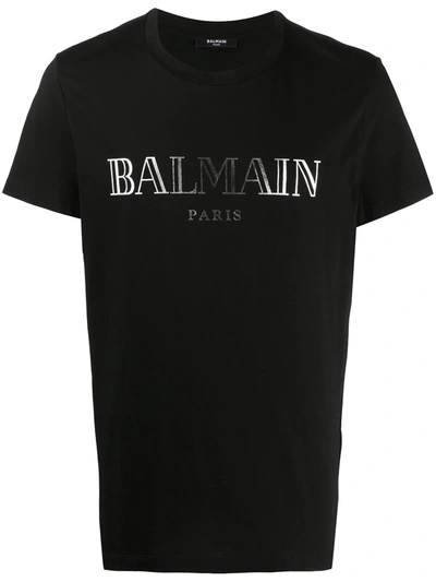 Balmain Metallic Logo Print T-shirt In Black