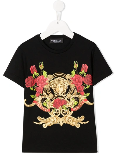 Young Versace Kids' Branded T-shirt In Black