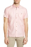 Ted Baker Pleater Slim Fit Short Sleeve Button-up Shirt In Light Pink
