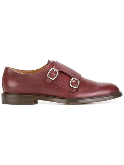 Gucci Bee Brogue Monk Shoes In Red
