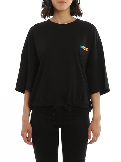 Moschino Couture Short-sleeved T-shirt With Drawstring At The Bottom In Black