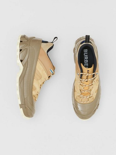 Burberry Suede, Mesh And Leather Arthur Sneakers In Beige