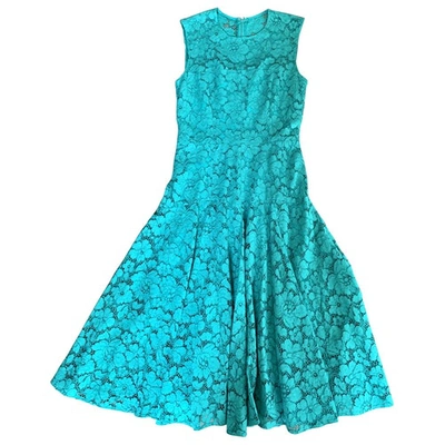 Pre-owned Carolina Herrera Lace Mid-length Dress In Turquoise | ModeSens