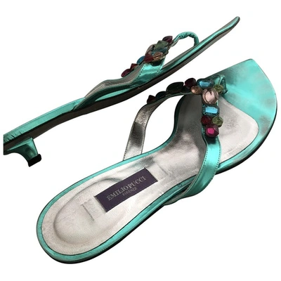 Pre-owned Emilio Pucci Leather Flip Flops In Green