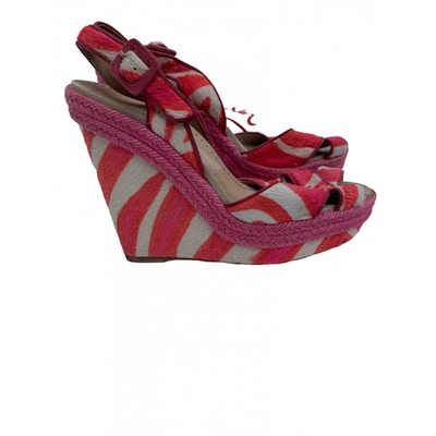 Pre-owned Christian Louboutin Pony-style Calfskin Espadrilles In Pink