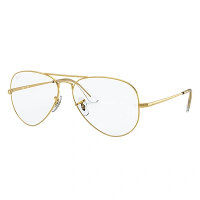 Ray Ban Aviator Optics Eyeglasses Gold Frame Clear Lenses 55-14