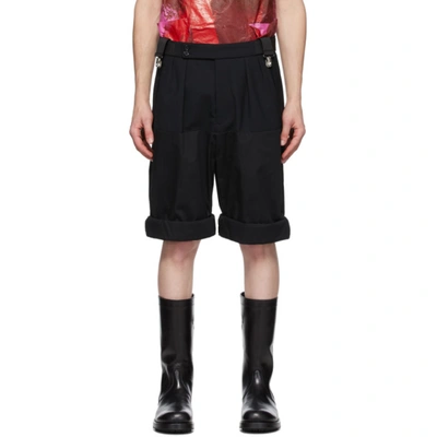 Raf Simons Wide Virgin Wool Blend Pinstripe Shorts In Black