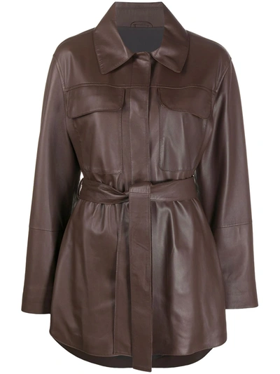 Brunello Cucinelli Belted Leather Jacket In Brown