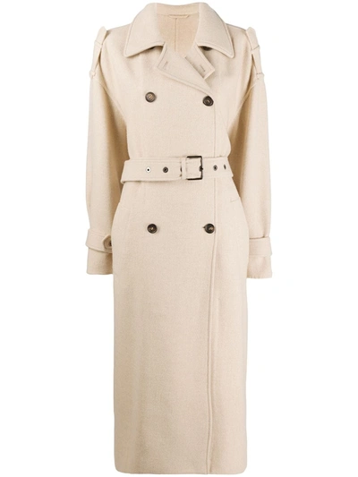 Brunello Cucinelli Belted Double-breasted Coat In Neutrals