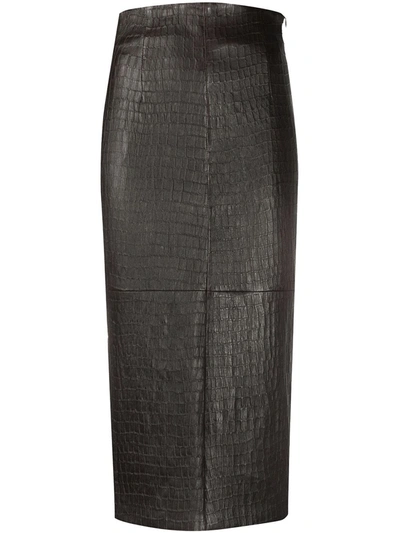 Brunello Cucinelli Women's Leather Snakeskin-embossed Pencil Skirt In Brown