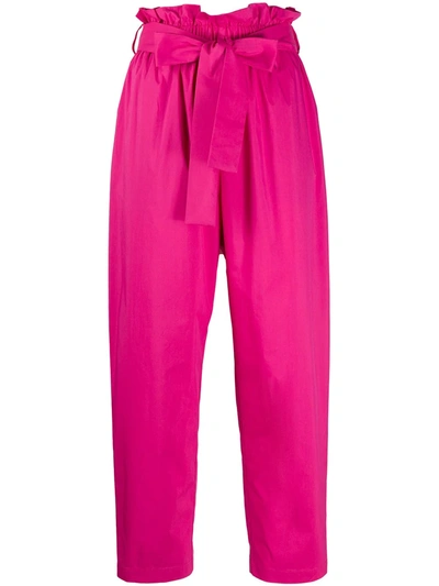 Msgm Paperbag-waist Cropped Trousers In Pink