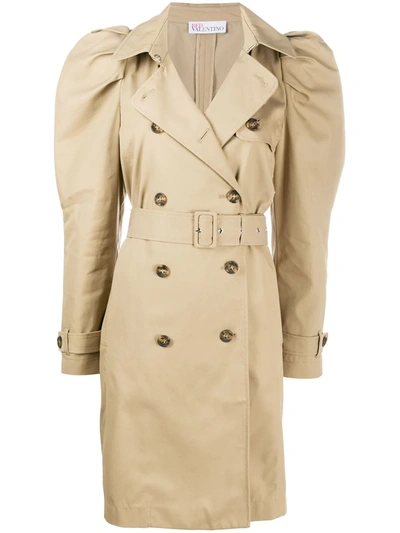 Red Valentino Puff-sleeve Midi Trench Coat In Neutrals