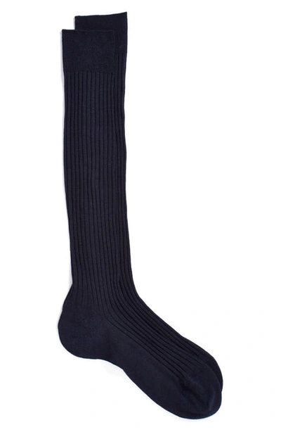 Pantherella Merino Wool Blend Over-the-knee Dress Socks In Navy