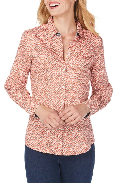 Foxcroft Ditsy Autumn Floral Wrinkle-free Sateen Shirt In Terracotta