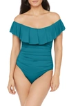 La Blanca Off The Shoulder One-piece Swimsuit In Caribbean Current