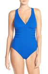 La Blanca Island Goddess Multistrap Cross Back One Piece Swimsuit In Blueberry