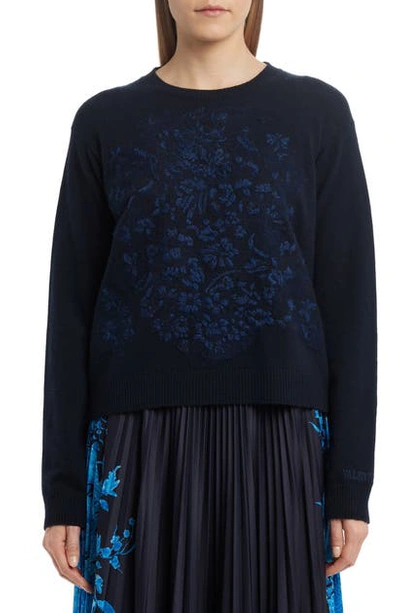 Valentino Embroidered Delft Wool & Cashmere Sweater In Navy