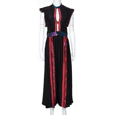 Pre-owned Burberry Black Silk Paneled Open Back Midi Dress M