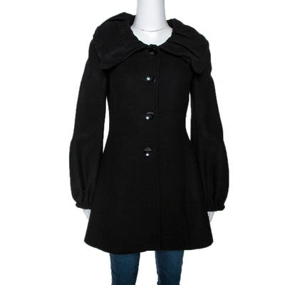 Pre-owned Armani Collezioni Black Wool Ruffle Collar Short Coat S