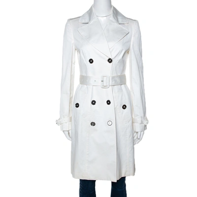 Pre-owned Burberry White Cotton Double Breasted Belted Trench Coat S