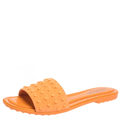 Pre-owned Tod's Orange Nubuck Leather Flat Slides Size 37