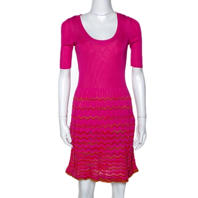 Pre-owned M Missoni Pink Knit Scoop Neck Skater Dress S