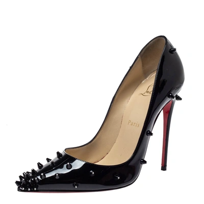 Pre-owned Christian Louboutin Black Patent Leather Diamond Spike Pumps Size 37.5