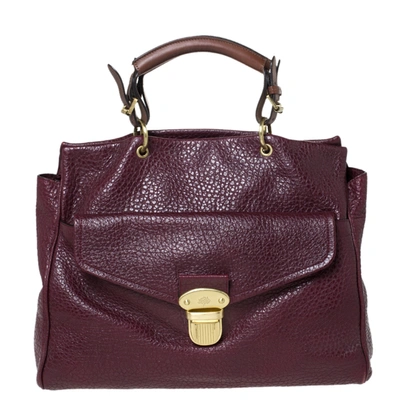 Pre-owned Mulberry Burgundy Grained Leather Polly Push Lock Tote