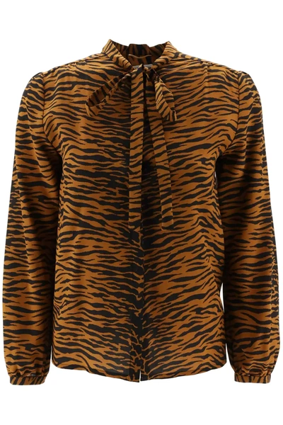 Saint Laurent Tiger Print Shirt In Brown,black